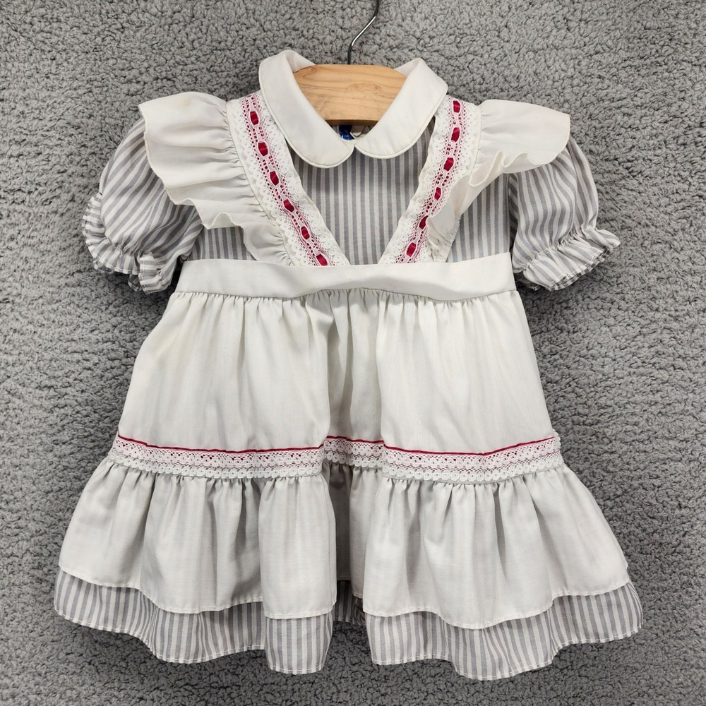 Vintage Haddad Brothers 12M Striped Ruffled Dress‎ Girls Cottagecore USA Made